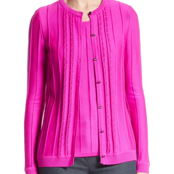 St. John Sweaters - St. John Collection  Ottoman Stitch Wool Cardigan